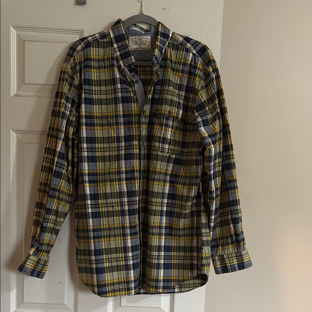 Nautica Men's Plaid Button Down Shirt - Blue and Yellow
